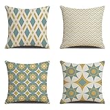 Kissenbezug 50x50cm 4er Set Liniendesign Sofakissen Leinen Kissenbezüge Quadratisch Kissenhülle Dekokissen mit Verstecktem Reißverschluss kopfkissenbezug für Schlafzimmer Wohnzimmer Garten Y305
