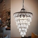 Wellmet Kristall Kronleuchter Vintage Kristallleuchter Pendelleuchte Esstisch 4-Licht Modern Deckenleuchte hängend Crystal Lüster Wohnzimmer Ø36cm Kristsll Lampe Hängeleuchte Retro Glas Antik Bronze