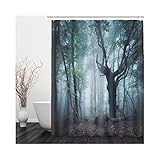 Stfery Duschvorhänge Textil, Duschvorhang Waschbar Grau Braun Grün Wald Duschvorhang 180x180 Polyester Bad Vorhang Badezimmer Dekoration