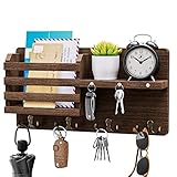 SWTYMIKI Schlüsselbrett mit Magnet Hängend, Schlüsselhalter mit 4 Doppel Schlüsselhaken, Dekorative Schlüsselbrett mit Ablage Holz für Eingang, Mudroom, Flur, Schlafzimmer, Wohnzimmer, Braun