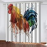 GSKOQD Vorhänge Blickdicht Mit Ösen 3D Druck Aquarell-Tierhahn Muster Verdunkelungsvorhang Wohnzimmer Schlafzimmer Küche Fenstergardinen 240X230Cm (B X H) Ösenvorhang 2Er Set Dekoschals Vorhänge