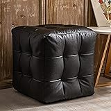 Fußstütze aus Leder, einfarbiger Fußhocker, Würfel, moderner Couchhocker, bequem für Wohnzimmer, Schlafzimmer (Color : Black, Size : 18x18x18inch)