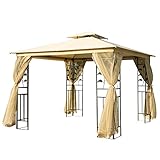 Outsunny Luxus Pavillon 3x3 m Gartenpavillon mit Doppeldach Partyzelt mit Seitenteilen Festzelt Gartenzelt Pagode Beige