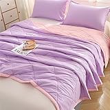 Surwin Tagesdecke Bettüberwurf Reversibel Gesteppt Steppdecke aus Mikrofaser Einfach Bicolor Quilt Atmungsaktiv im Sommer Sofaüberwurf Decke für Doppelbett Einzelbett (Lila/Rosa,100x150cm)
