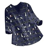 Leinentunika Leinenoberteile Leinenbluse Crop Tops Damen Vintage Bluse Fledermausärmel Damen Frauen Plus Größe DREI-Viertel-Streifen-Druck V-Ausschnitt lose Passform Top T-Shirt Bluse