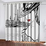 Blickdichte Gardinen 2Er Set, 3D Schwarz-Weiße Modeschönheit Muster Verdunkelungsvorhang Mit Ösen, Modern Thermo Vorhänge Für Schlafzimmer Wohnzimmer Kinderzimmer Küche Fensterdekoration 214X200cm