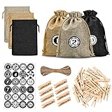 Adventskalender zum Befüllen 2022, Geschenksäckchen 24 Stück Stoffbeutel DIY Geschenktüten mit Zahlen Aufkleber Clip Schnur, DIY Weihnachtskalender