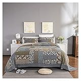 Wrinkle Stain Resistant Four Piece Bed Set Patchwork Quilted Bedspread 3 Piece Coverlets Double Sided Reversible King Size Cotton Hand-Stitched Comforter with 2 Pillow Case Queen Size Sheet Set