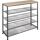 tectake Schuhregal schmal mit Ablagefläche, Schuhablage aus Holz Metall, Industrie-Design, 5 Ebenen mit 4 Gitterablagen, 100 x 30,5 x 93cm, schwarzes Metallgestell (Industrial Holz hell, Eiche Sonoma)