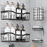 aboveShelf Duschablage Ohne Bohren, 5 Stück Duschregal Ohne Bohren Schwarz mit Haken, 5 Klebstoff, Edelstahl Duschkorb Badregal für Badezimmer Küche