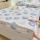 FCLDESHOP Boxspringbett Topperbezug,Cartoon-Druck, verdickte Latex-Matratzenauflage, Schlafzimmer, Gästezimmer, Gastfamilie, rutschfeste Bettwäsche, Kissenbezug, Liebe, 180 x 200 cm (3 Stück)