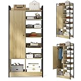 TVIAOH Mehrzweckschrank Kleiderschrank Metall mit Kleiderschränke 8 Ablagen 1 Türen H193/B90/T45 cm Metall-Kleiderständer offenes Kleiderschrank-Aufbewahrungssystem für Schlafzimmer