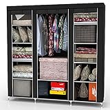 INTIRILIFE Faltschrank 150x175x45 cm in Raben SCHWARZ - mit Reißverschluss Stoffschrank Kleiderschrank mit Kleiderstange, Fächern und Seitentasche - Camping Steckschrank Textil Garderobe