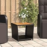 XIAOGUANG Beistelltisch mit Holzplatte, Sofatablett, Sofatisch, Side Table, Laptoptisch Für Couch, Konsolentisch, Mini Tisch, Kaffeetisch, Beistell Tisch, Schwarz Poly Rattan & Akazienholz