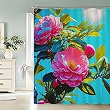 TAOLU 100% Polyester Stoff Duschvorhänge Pfingstrose Shower Curtain Anti-Schimmel 240x200 Wasserdicht 3D Bad Vorhäng Waschbar Blumen Landschaft Natur Duschvorhänge für Badzimmer mit 12 Haken