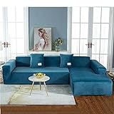 XHDZSW Sofabezug, Cover Samt Sofabezug Bezug, Anti-Rutsch Couchbezug, überzug für L-Form Sofa Universal Waschbar Sofaüberwurf Antirutsch Sofaschutz (Saphir,L Typ 3+4Sitzer)