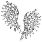 GALPADA 1 Paar Flügel-Ohrringe Mit Strasssteinen Champagner-Ohrringe Weiße Ohrhänger Für Frauen Kristall-Ohrringe Große Cluster-Kristall-Ohrringe Adlerflügel Gothic-Ohrringe