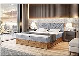 MEBLINI Boxspringbett mit Bettkasten - Gepolstert Doppelbett mit Matratze und Topper - Polsterbett mit Stauraum - Bett mit Kopfteil - Stauraumbett - Lofty 7-180x200 - H3/Hellgrau Samt