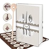 SET Rezeptbuch Selberschreiben vintage Besteck shabby chic Kochbuch MIT KOCHLÖFFEL + vintage Küchen Aufkleber MEINE REZEPTE Blankobuch leer weiße Seiten zum Einschreiben 164 Seiten HARDCOVER