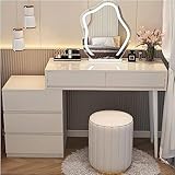 CALMR Modernes Schminktisch-Set, LED-Schminkspiegel, Schminktisch mit gepolstertem Schminkhocker, Schminktisch mit Schubladen, Nachttisch