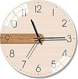 Wanduhr für den Innenbereich, Nicht tickend, Dumb Sweep Motion, Wandbüro, 30,5 cm, runde Holzuhr zum Aufhängen, Kunst, Heimdekoration, geräuschlos (Beige)