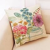 Skcess 1 Kopfkissenbezug 45x45cm, Pillowcase Bunt Farbenfrohe Blumen Verschlüsseltes Leinen Kissenbezüge Deko Wohnzimmer Schlafzimmer