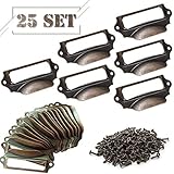 25 Stück Ziehgriffe Etikettenhalter Griffe Vintage Kartenhalter Label Halter Etiketten für Schublade Im Apothekerschrank Aktenschrank Büro Schubladenschrank, 70 * 30mm mit Schrauben