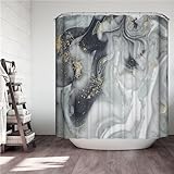 Duschvorhang mit Motiv Grauer und Abstrakter Marmor Duschvorhang 200x220 Badezimmer Badevorhang 3D Digitaldruck 12 Haken Badezimmervorhang wasserdicht und schimmelfest