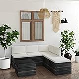 LAPOOH 6-TLG. Garten-Sofagarnitur aus Paletten mit Kissen, Lounge Gartenmöbel Set, Möbelsets, Balkon Möbel, Gartenlounge, Terrassenmöbel, Sitzgruppe, Kiefernholz