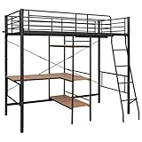 Tidyard Etagenbett mit Tischrahmen Metallbett Hochbett Bett Kinderbett Jugendbett Bettgestell Schwarz Metall 90x200 cm