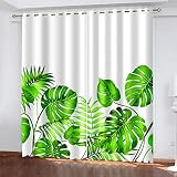 Gardinen Wohnzimmer Schlafzimmer 3D Grüne Pflanze Auf Weißem Hintergrund Muster 240X260Cm(Hxb) 2Er Set Blickdichter Vorhang Kinderzimmer Wohnzimmer Energiesparende Geräuschreduzierende Kindergardi