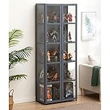 YangAera Vitrinenschrank Eckvitrine Glasvitrine Standvitrine Acryl Vitrine Doppeltüren mit Großer Kapazität Sammlervitrine für Arbeitszimmer Küche Schrank mit Fünf Einlegeböden 33x62x162cm (Grau)