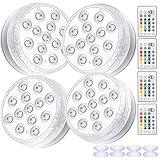 LUXONIC Unterwasser LED RGB Lichter, 4 Stück 13 LED Wasserdichte LED Leuchten Multi Farbwechsel Teichbeleuchtung mit Fernbedienung, 8 x Saugnapf, LED Licht für Vase Base Pool Fisch Tank Dekoration