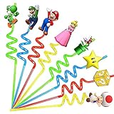 24 Stück wiederverwendbare Trinkhalme aus Kunststoff für super niedliche Mario-Partygeschenke, Geschenktüten, super süßes Mario-Themen-Geburtstagsparty-Zubehör, super niedliche Mario-Partygeschenke