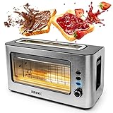 Duronic TB10 Toaster mit Glasfenster | Automatik-Toaster für 2 Scheiben | Für Sandwichtoast geeignet | Gebürsteter Edelstahl | Toasten, Auftauen und Erwärmen | 6 Temperaturstufen | Krümelfach | 1000 W