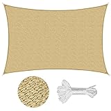 Sekey Sonnensegel 4x5m, Sonnenschutz, Rechteckig HDPE-Kunststoff, Winddicht Wasserdurchlässig UV-beständig Atmungsaktiv Reißfest, für Balkon Garten, mit Ösen und Befestigungsseile, Sand