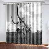 Vorhang 3D Grauer Himmel Pferd Kuh Muster 2 Stück Gardinen Blickdicht Vorhänge Verdunkelung Mit Ösen Vorhang Wohnzimmer Schlafzimmer 264x213 Cm Thermo Fenster, Vorhänge Für Dekor Kinder Mädchen