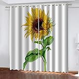 TEMKIN Vorhang Blickdicht Schlaufen, 3D Gemalte Sonnenblume Muster Ösenvorhang 2Er Set, Verdunkelungsvorhang Schlafzimmer Mit Ösen, Thermogardine Wohnzimmer Modern Fensterdekoration 270X300cm