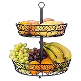 TOROTON Obst Etagere 30 cm, Obstkorb Schwarz mit 2 Stöckig, Obstschale Metall für mehr Platz auf der Arbeitsplatte