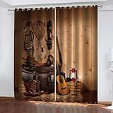 Vorhang Verdunkelung Kinderzimmer Kinder Junge Mädchen Vintager Western-Cowboy Muster Thermovorhang Mit Ösen 200X214Cm Blickdichte Vorhänge Wohnzimmer Schlafzimmer Outdoor Fenstergardinen 2Er Set