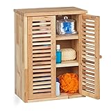 Relaxdays Hängeschrank, Walnuss, HxBxT: 46,5 x 35 x 21 cm, Lamellentüren, 3 Fächer, Wandschrank Badezimmer, Küche, Natur, 10037913