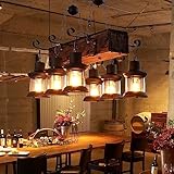 E27 Hängeleuchte Holz Retro Restaurant Industrie Rustikal Kronleuchter Höhenverstellbar Glas Lampenschirm Pendelleuchte Esstisch Jahrgang Hölzern Pendellampe Wohnzimmer Küche Hängelampe Beleuchtung