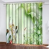WIRMEC Blickdichte Vorhänge 3D Jade Pfauengrün Lotusblatt Muster Verdunkelungs Gardinen, Schlafzimmer Wohnzimmer Kinderzimmer Fensterdekoration Thermovorhang Mit Ösen H 160 X B 200 cm 2Er Set