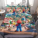 Mario Bettwäsche-Sets, Cartoons Bettwäsche, Schlafzimmer Dekorative Bettwäsche Einzelbett 3-teilig Mit Kissenbezügen Geeignet Für Jungen Mädchen (MLAO-4,90 * 200/80 * 80 * 2)