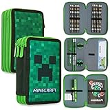 Minecraft Federmäppchen Kinder Federtasche Junge Gefüllt mit Schreibwaren Fächer Pencil Case Federmäppchen Jungen Schulmäppchen Federpenal Etui Gamer (Grün Creeper)