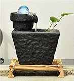Keramik-Tischbrunnen mit Kugel, Pumpe und Zen-Meditationstisch aus Holz for Schreibtisch, Büro und Heimdekoration