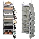 Hängeregal Schrankorganizer Kleiderschrank Organizer Ordnungssystem Hängeaufbewahrung,Multifunktions-Hängeregal mit 6 Schrank Handtaschen-Organizer mit 2 Haken,Faltbar,Universal Fit (Grau-1 Stück)