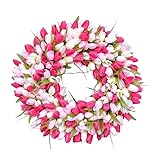 LAPooh KüNstlicher Kranz Simulation Rosa Tulpe Kranz Hochzeit Dekoration Wand Hängen Kranz Künstliche Blumen Kranz Frühling Dekor for Tür Garten Kranz Aus (Color : D)