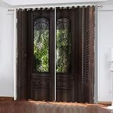 Fenstergardinen Blickdicht Modern Wohnzimmer Kinderzimmer Mädchen Jungen Mädchen Küche 2Er Set 200X214Cm Retro Nostalgische Holztür Vorhänge Schlafzimmer Mit Ösen Verdunkelungsvorhang Thermovorhang