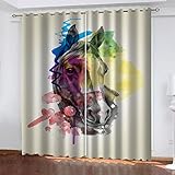 Hundnsney Vorhänge Wohnzimmer Modern Blickdicht 2Er Set 3D Bunter Tierpferdekopf Muster Schlaufenschal Verdunkelungsvorhang Vorhänge Lärmminderung Gardinen Fensterdekoration 210X220cm(HxB)